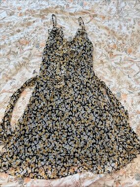 Karl Lagerfeld Black Floral Midi Wrap Dress with Yellow Accents